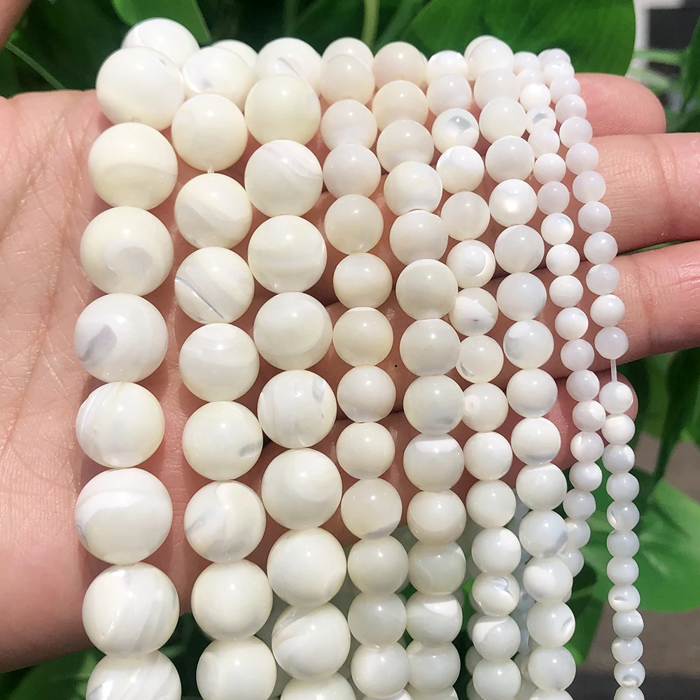 Fashion 4/6/8/10/12MM Wholesale Round White Shell Stone Loose Beads For Jewelry Making DIY Necklace