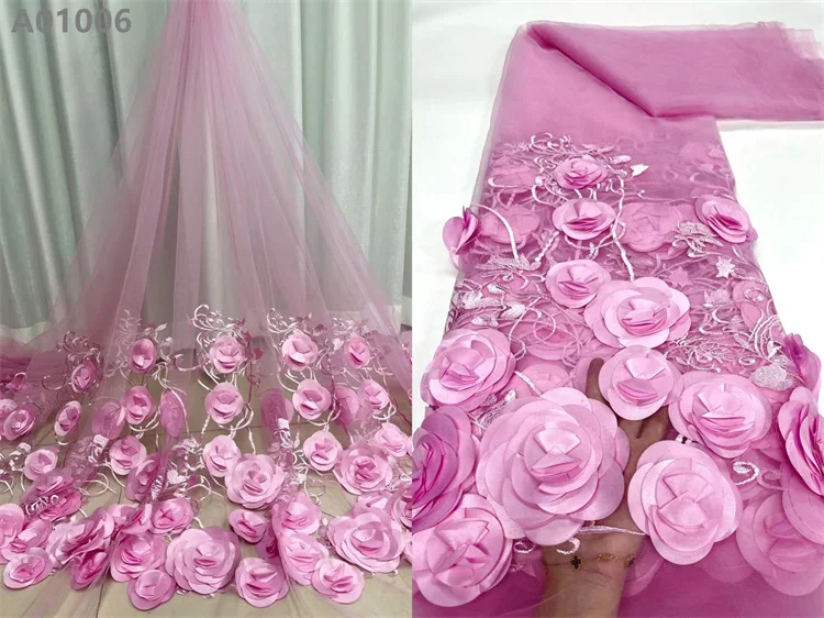 High Quality 3D Floral Applique Lace Rose Embroidery Lace Fabric Material For Dress Making