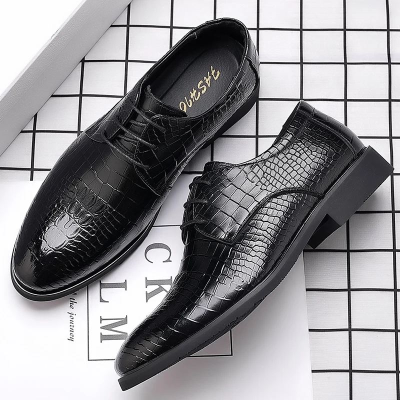 Most Popular 2024 New Fashion Men Emboss Lace Up Genuine Leather Casual Mens Office Formal Dress Shoes & Oxfords
