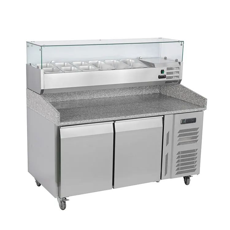 Stainless Steel Commercial Refrigerator with Marble Top Pizza Prep Refrigerator