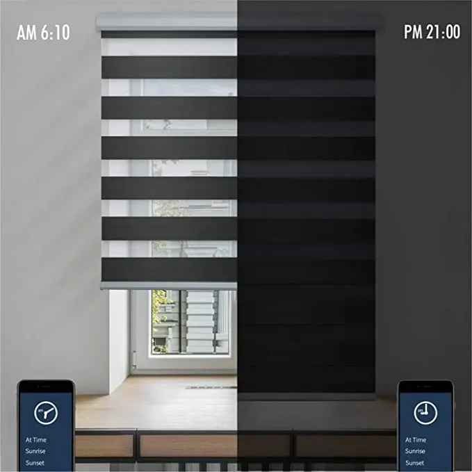 Custom Intelligent Automatic Smart Motorized Blackout Home Day And Night Zebra Roller Blinds Zebra Blinds