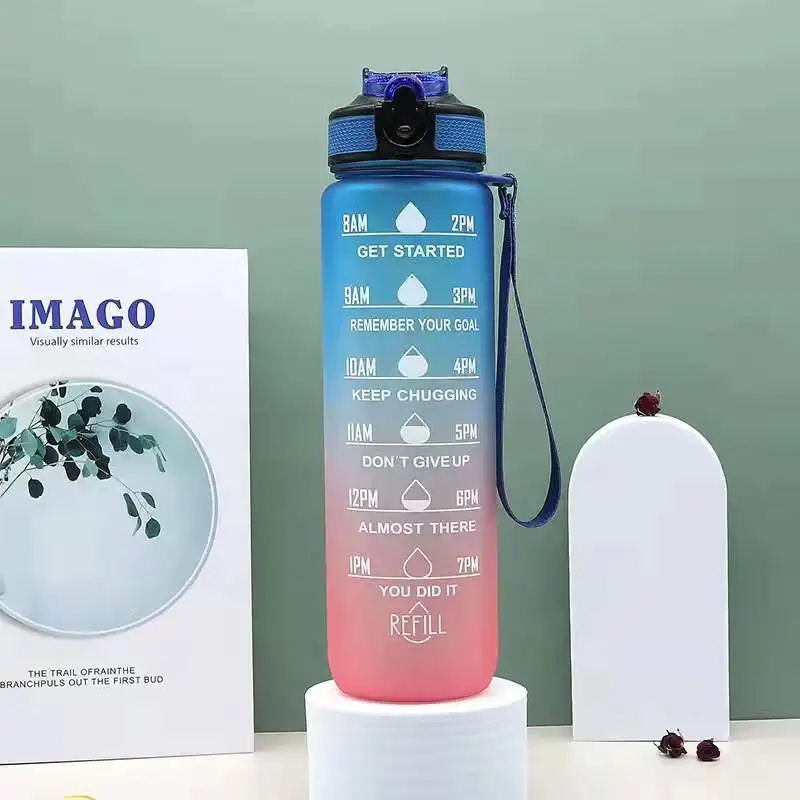 Outdoor Travel Portable Leakproof Cup BPA Free Gym Plastic Sports Matte Straw Motivational Water Bottle With Time Marker