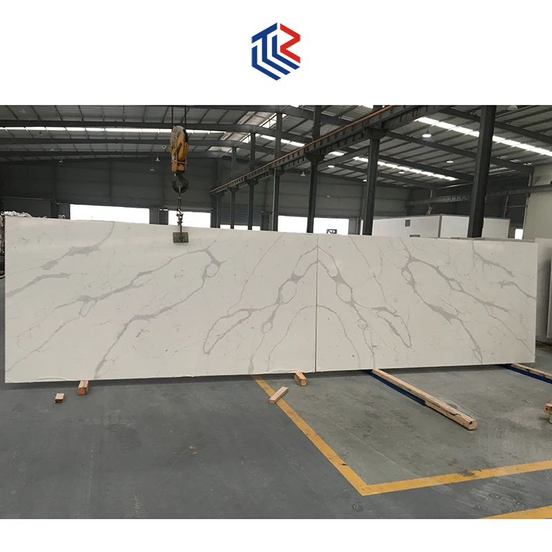 Kitchen Countertop Chinese Artificial Bookmatch Calacatta Quartz Slab