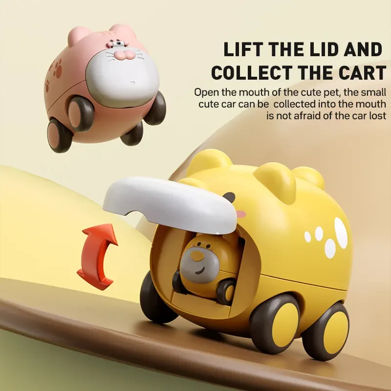 Pack Of Two Cartoon Press Sliding Cute Ejection Catapult Inertia Mini Plastic Animal Friction Car For Kids