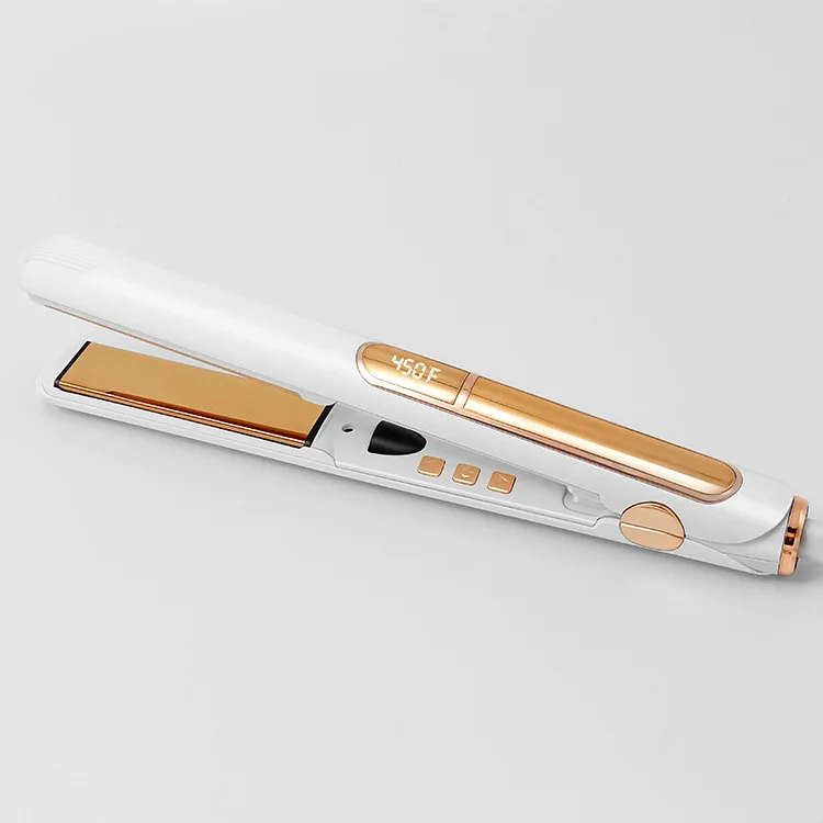 Private Label 2 in 1 Straight Curly Ultrasonic Infrared Negative Ions Gold Cordless Hair Straightener