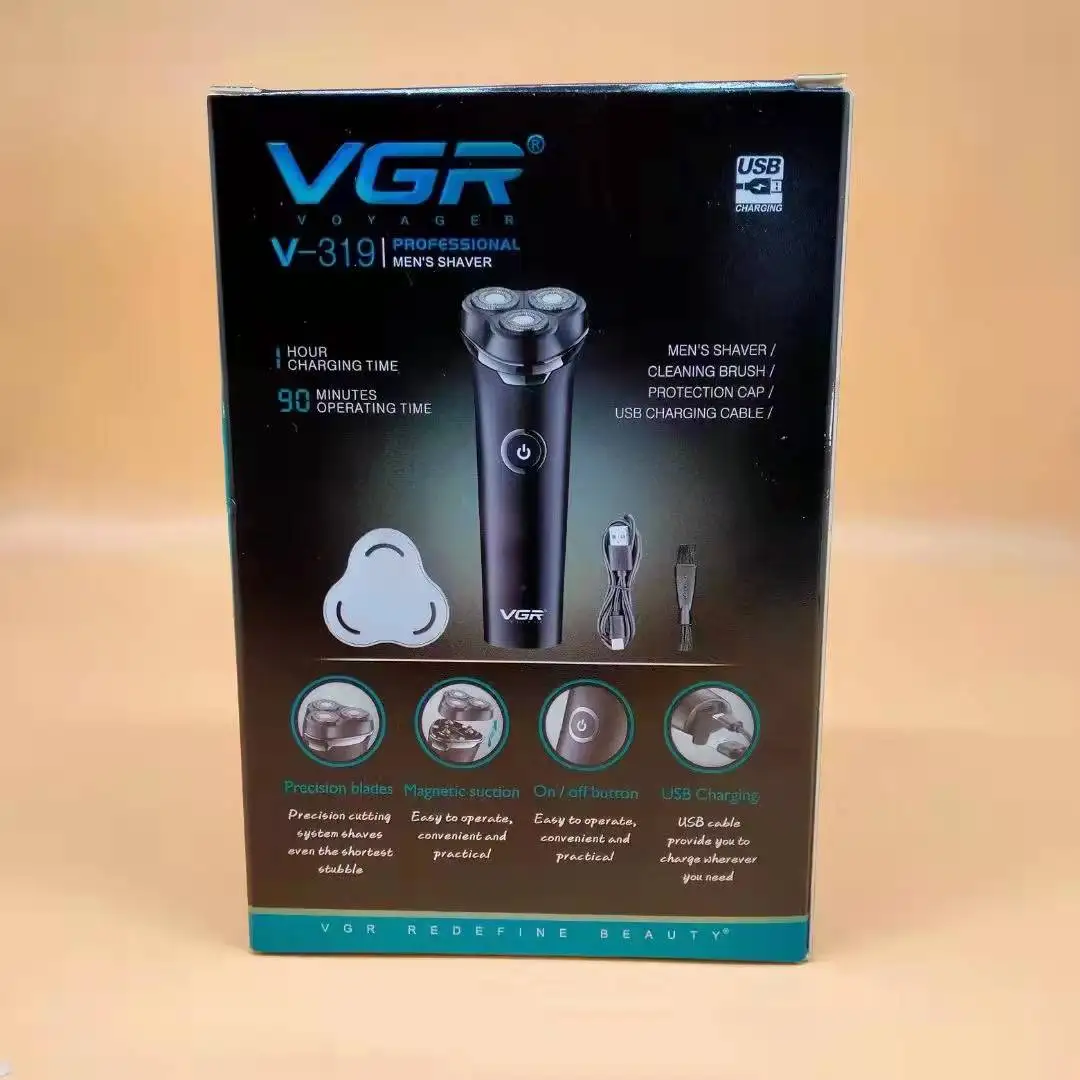 VGR V-319 Head Shaver Double Foil Shave Machine For Man Electric Rechargeable Razor Shaving Trimmer