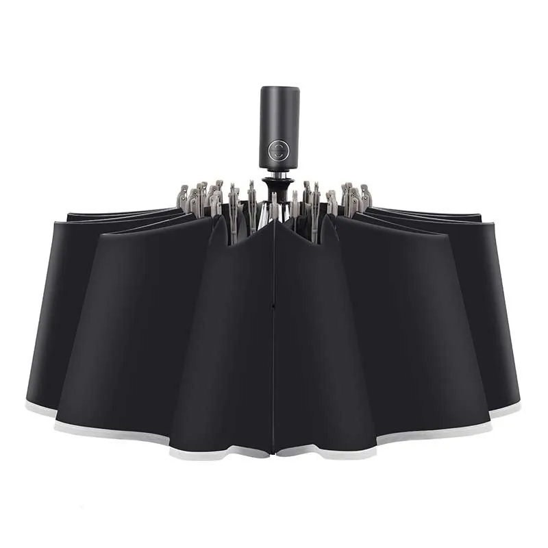 
Fully automatic reverse ten shares double night reflective safety windproof umbrella custom logo 