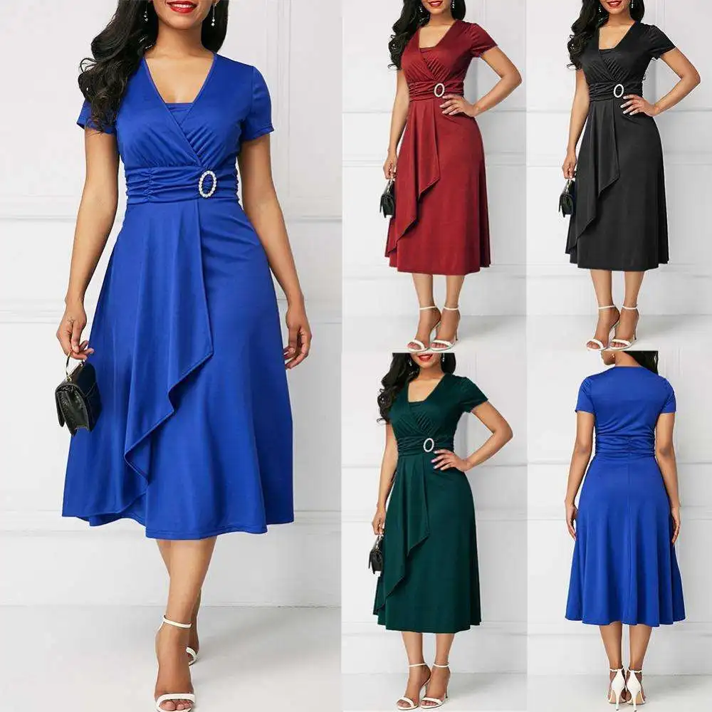 2023 Plus Size Maxi Elegant Women Career Dresses Short Sleeve Hem Waist Tight Midi Party Dress Ladies Evening Vestidos