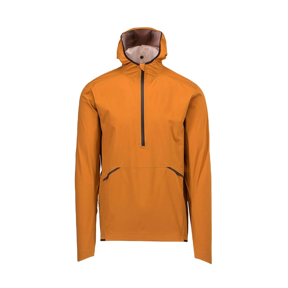 New Design Orange Waterproof Half-Zip Short Front Fastening Straight Hem Slouchy Men Hood Custom Windbreaker