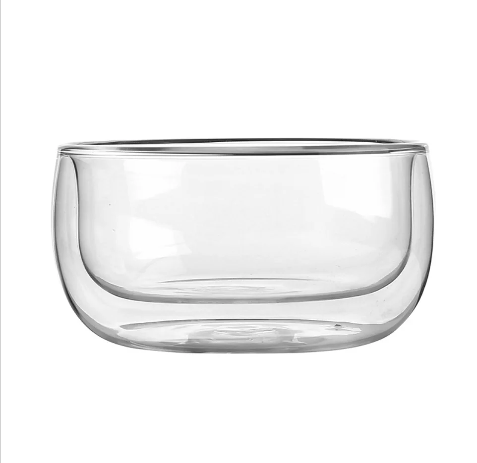 Wholesale 250ml 300ml 500ml 800ml 1000ml High Borosilicate Double Wall Glass Bowl Fruit Salad Bowl