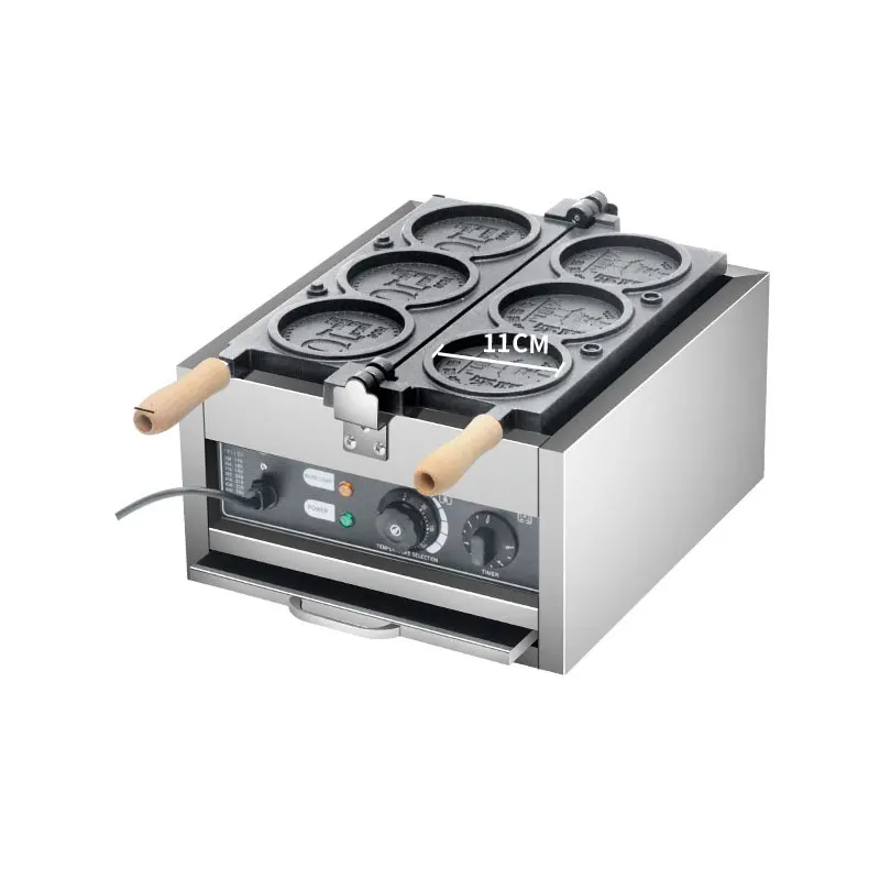 Golden currency waffle machine coin shaped pie baking machine