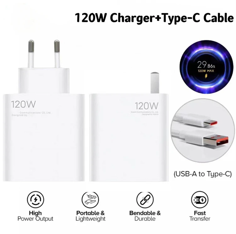 120W Adapter Charger for Huawei Mobile Phone Chargers 6A Type-C Cable for Xiaomi 67W Fast Charger for Android Mobile Phone