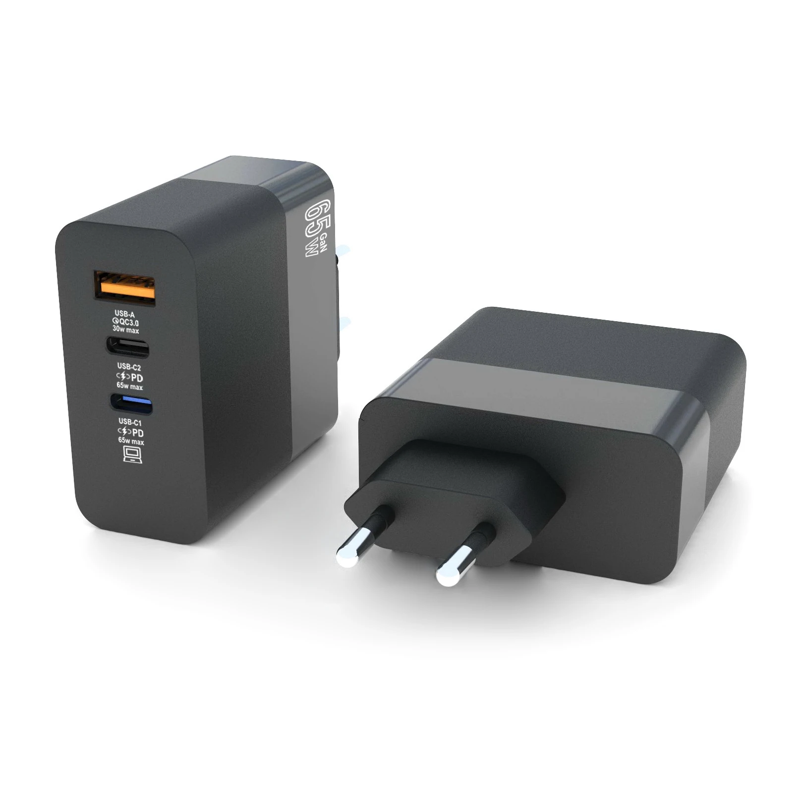 New 65W US EU CE&FCC&RoHS authentication Gallium Nitride GaN Fast Charging GaN 3 USB QC3.0+PD+PD Charger