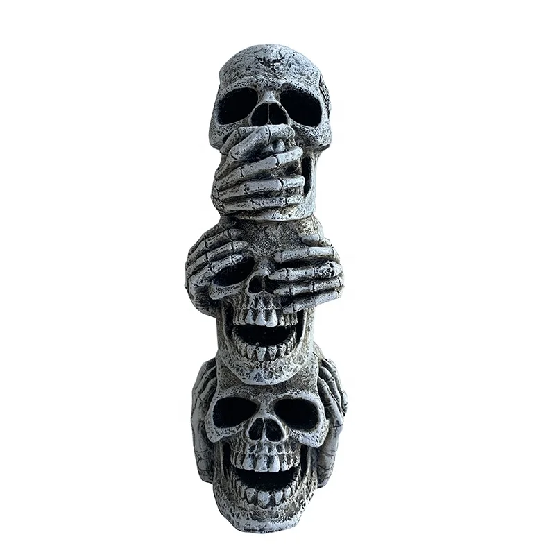 Hot aquarium resin ornament skull  decoration with air bubble stone for fish tank decor