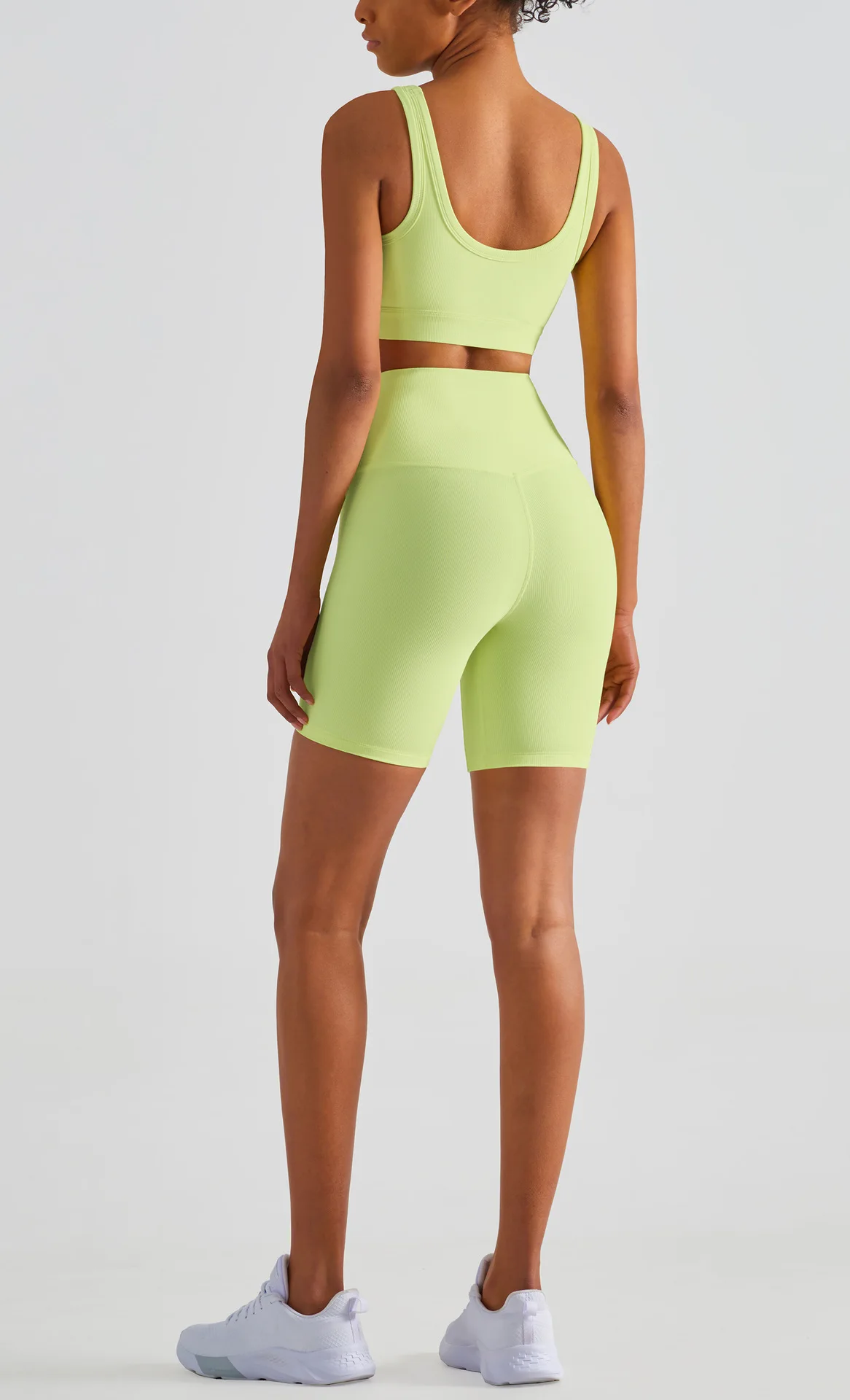 Women Elastic Compression Soft Quick Dry Ribbed Yoga Shorts and Bra Set