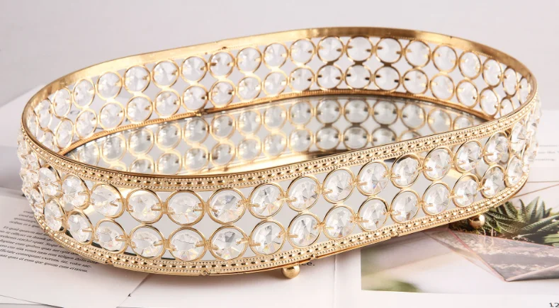 Hight Quality Oval Tray Glass Base Coffee Table Food Luxury Gold Mirror Serving Tray For Home Decor