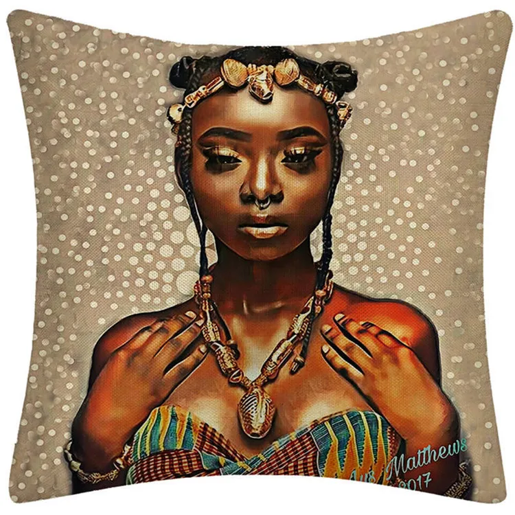 
Hot Selling African Woman Cartoons Polyester 18X18 Digital Printed Home Decoration Cushion Cover 