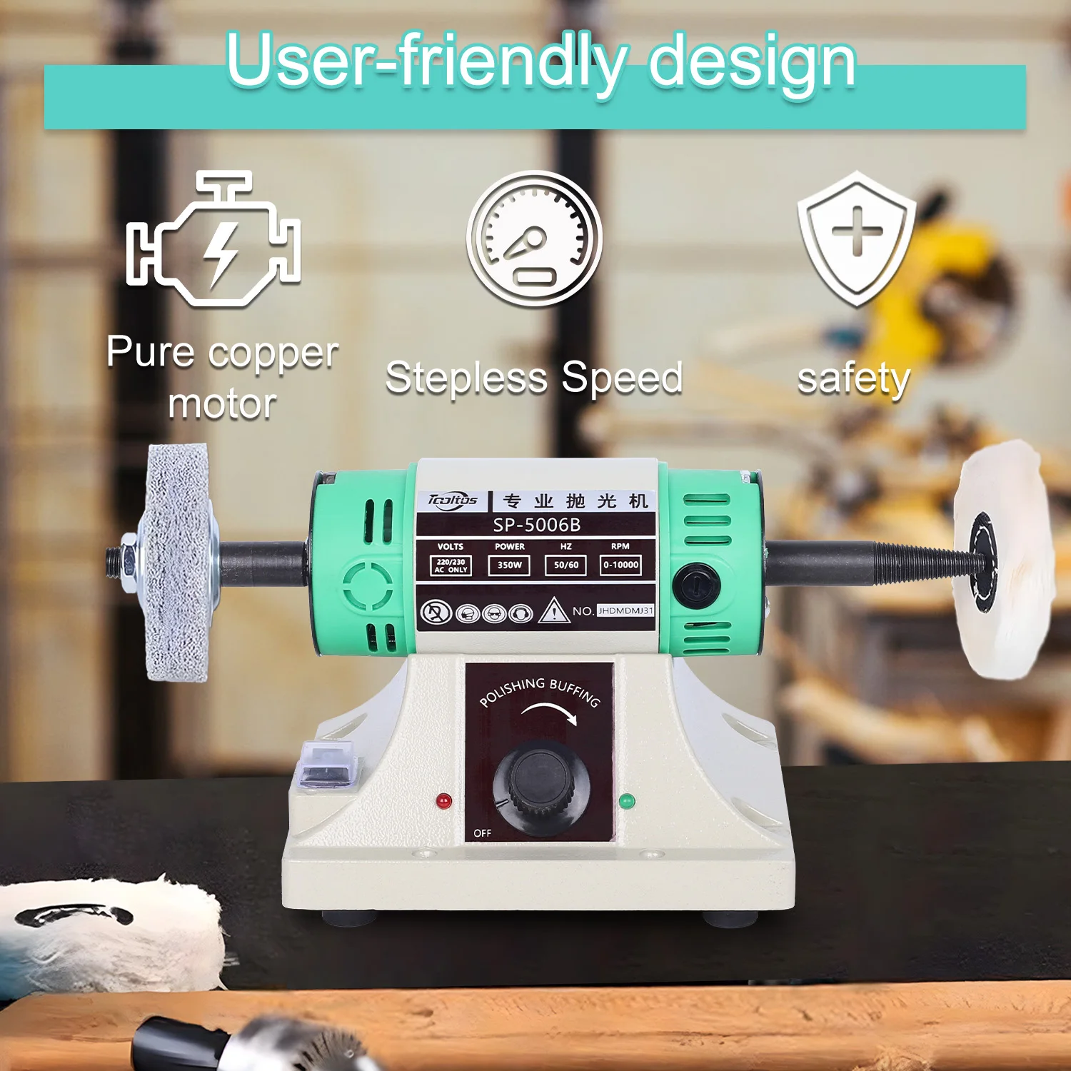 Double Head Turbine 350W Mini Polisher Motor Multi-function Bench Buffing Machine Jewelry Grinding Machine 10000RPM 220V