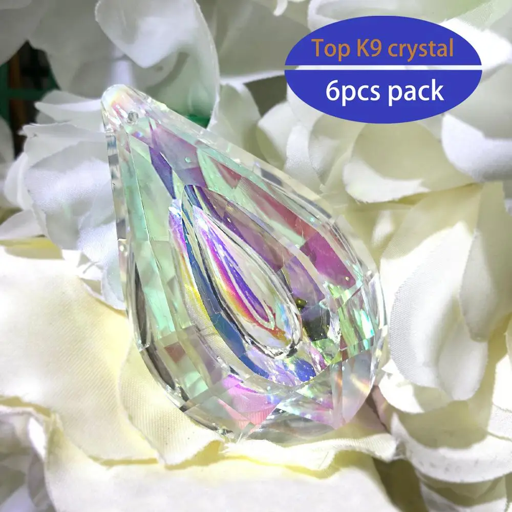 H&D Colorful Lamp Prisms Parts Loquat Shape Chandelier Glass Crystal Hanging Drops Pendants 76mm Christmas Decoration Suncatcher