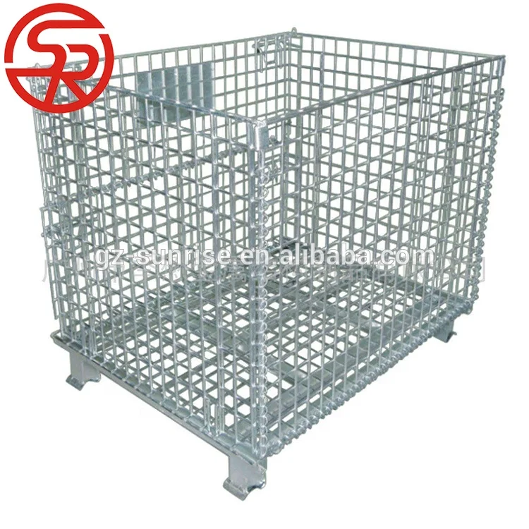 Metal folding steel pallet cage wire mesh container