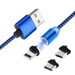 1 m 8-Pin Type C Micro 360 degree Led 3 In 1 Nylon Braided Fast Charging Magnetic USB Cable For Android ISO