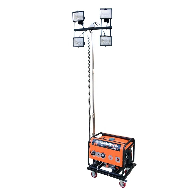 Hot Selling portable Telescopic outdoor work light 4 500W Halogen Lamp Manual Lifting Stainless Steel Mobile Lighting Tower