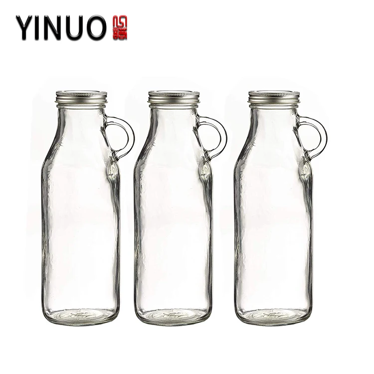 16oz 1l wide mouth glass milk bottle with handle and cork