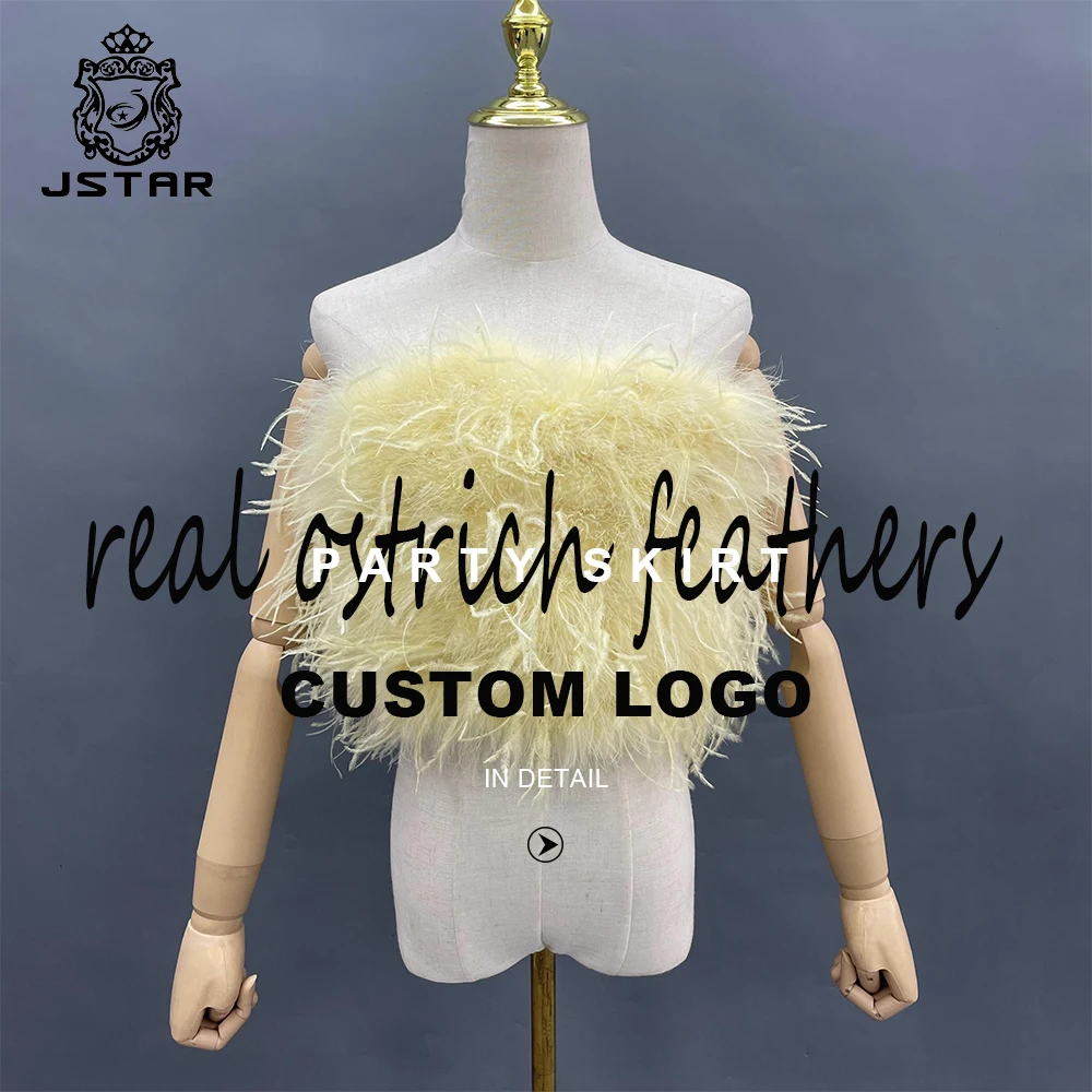 Jstar 2022 new factory ostrich and turkey feather tank top and shorts set skirt crop tank top women