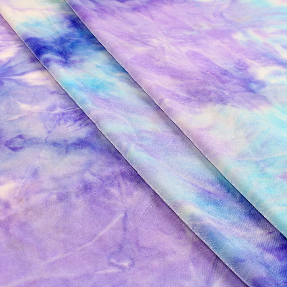 Manufacturer Tie Dye Velour Polyester Spandex Soft Smooth Knit Fuzzy Gradient Korea Velvet Stretch Fabric For Dress Hair Tie