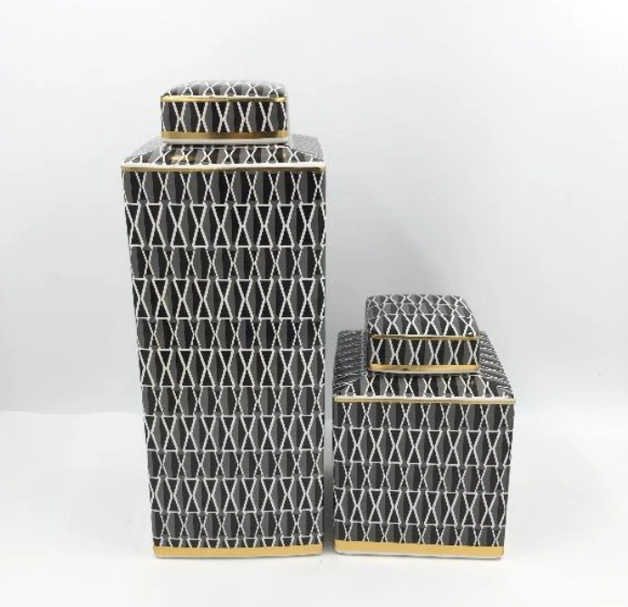 old design black white gold decorative table top flower vase 3 pieces one set decoration jars