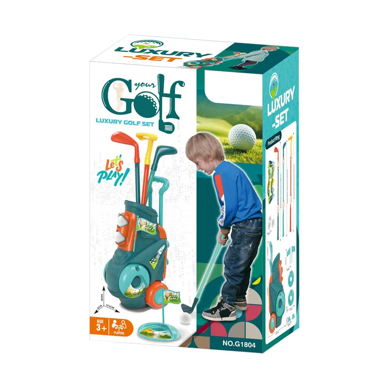 Outdoor Kids Golf Clubs Cart Toys Cartoon Play Portable Golfer Cart Toys Set Kids Golf Toys