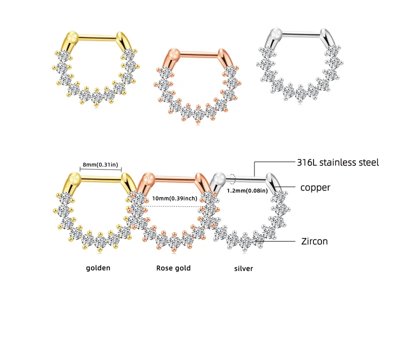 male cute rose bee septum twisted ornaments for women stainless still heart high quality gold filled opal fashion nose ring .