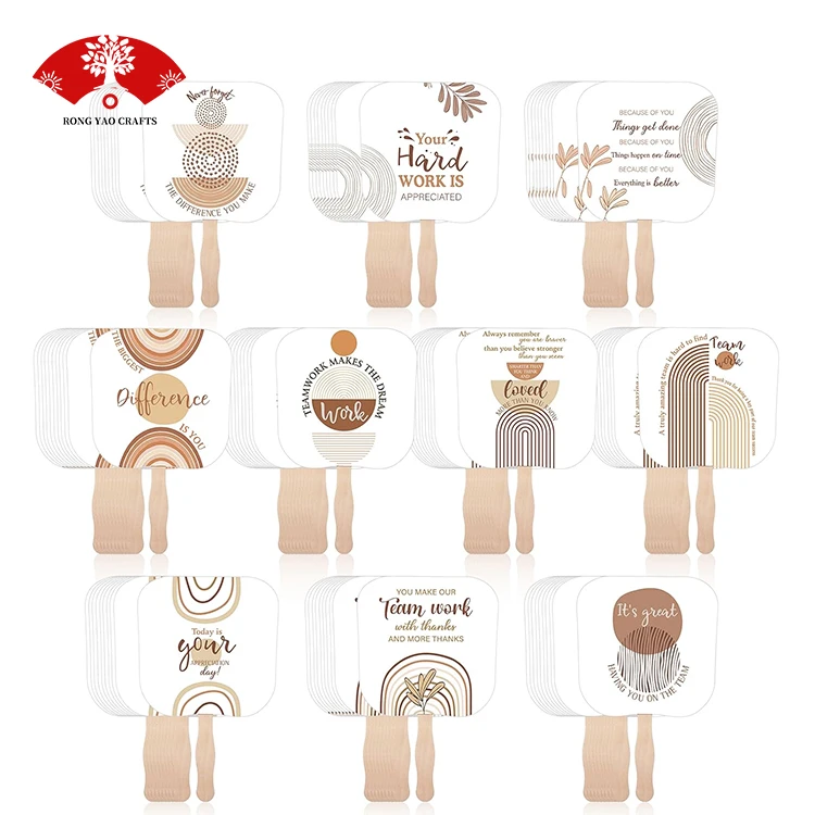 Cheap paper and wood hand fan custom wooden wedding fans for bride guest