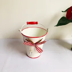 66 351Creative Home Garden Decor Gift Flower Bucket Iron Succulent Plant Pot With Handle Metal Flower Pot with Bowknot