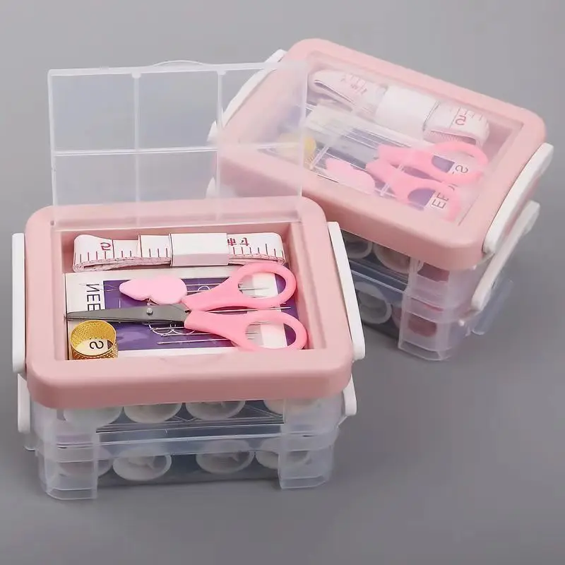 Sewing Supplies Wholesale Mini Sewing Kits Threads Needles with Three Layers Household  Plastic Box