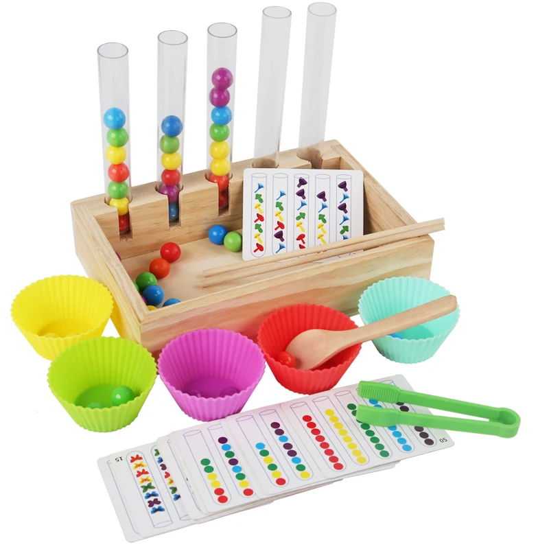 New Arrival Montessori Color Classification Interactive Math Clamping  Beaded Games Hand Eye Coordination for 2-4 Years