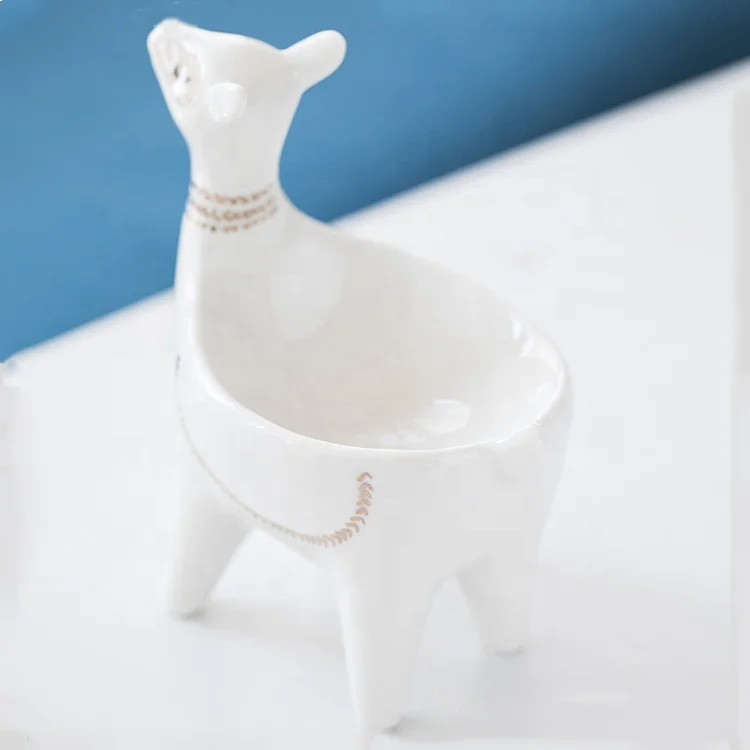 Creative Desktop Candy Storage Decoration Ceramic Alpaca Jewelry Box Ceramic Jewelry Entrance Sundry Storage Tray Candy Bowl