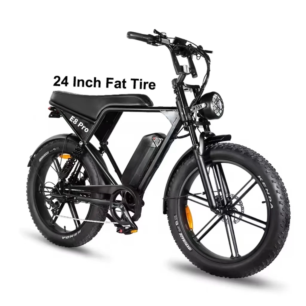 24 Inch Full Suspension V8 Pro Plus 1000W Electric Beach Cruise Mountain Bike All Terrain Road E-Bike Fat Tire Warehouse Stock