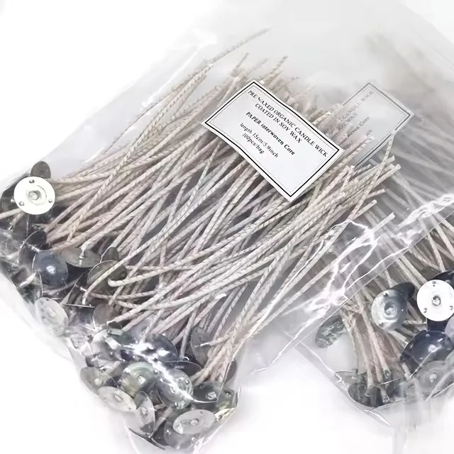 W40Z  Hot selling 40 strands multi length soy wax candle cotton & paper interwoven core with metal base for DIY candle making