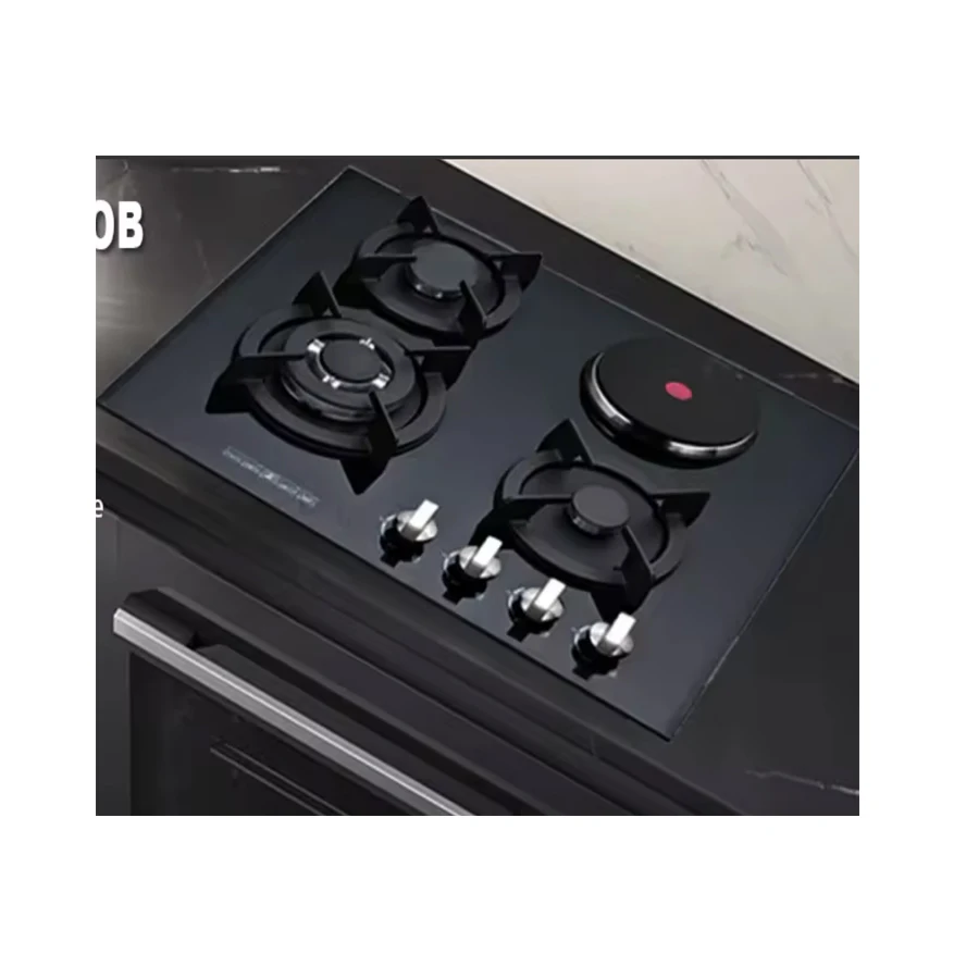 Wholesale Built-in gas and electric hob tempered glass panel 3 gas and 1 electric Hob cooktop 4 burner gas cooker