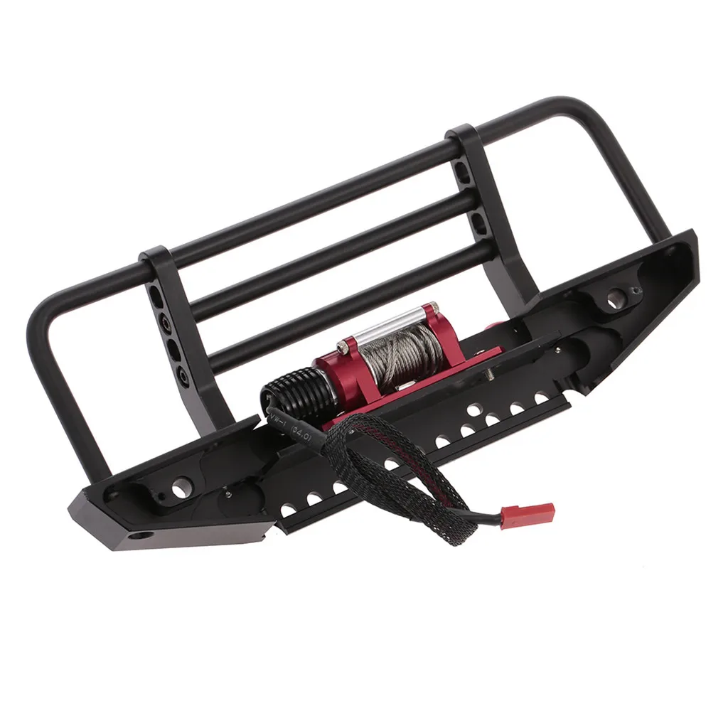 RC Cars Metal Bumper with Winch 2 LED Light Remote Controller Receiver for Traxxas TRX-4 Axial SCX10 RC Crawler Cars Parts