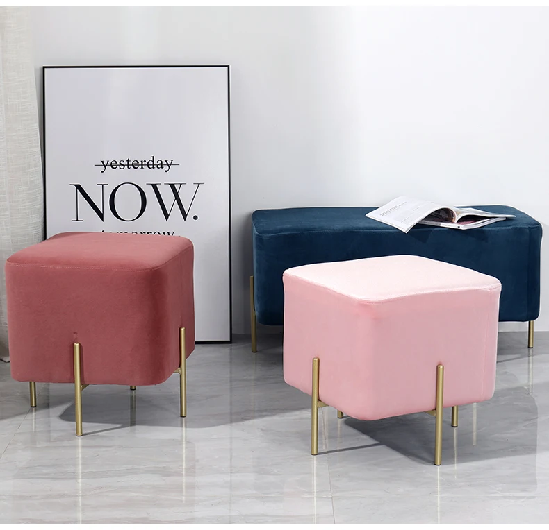 
Laynsino light Square metal leg Shoe change stools modern velvet metal footStool 