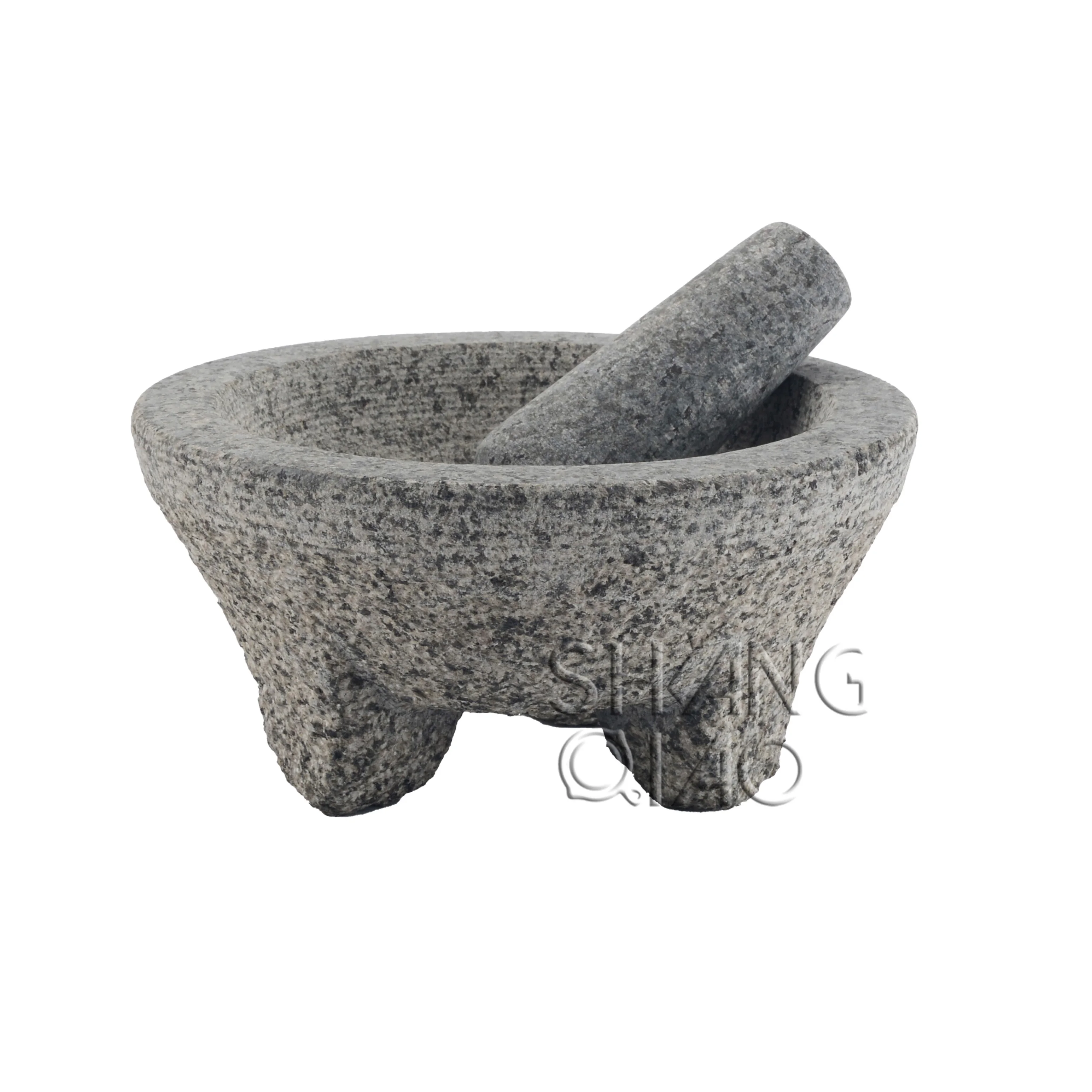 Factory Direct Hot Sale 8-inch Natural Stone Molcajete Herb Grinder Spice Grinder Guacamole Mortar and Pestle Granite Molcajete