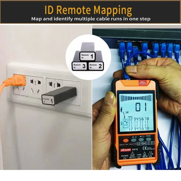 K618 500M Handheld Portable Cable Tester with LCD Display Analogs Digital Search POE Test Cable Pairing ID Pairing