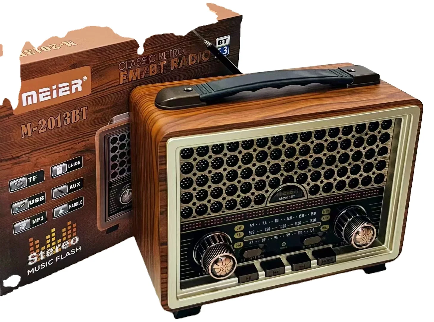 Desktop home radio wireless  AM FM SW multi  band USB TF MP3 rechargeable radio speaker   M-2013BT