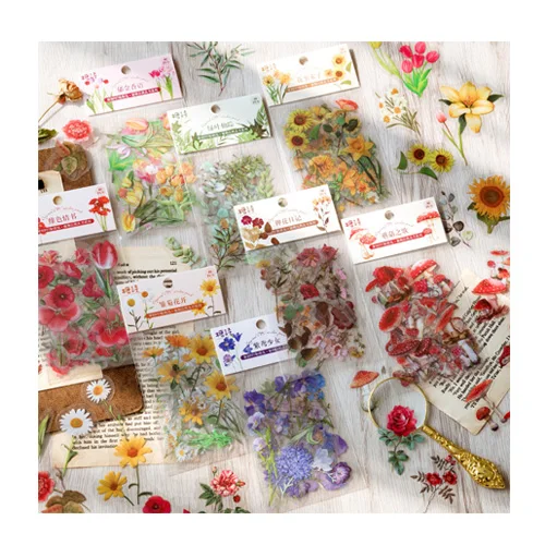 40 Pcs/pack Pet Plants Sticker Decorative Flower Stickers Cute Animals Stationery