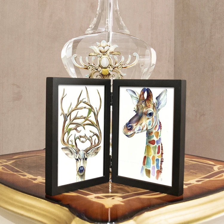 Special Design 5x7 Double Sided MDF Wooden Photo Frame Home Decoration Stand for Desktop Custom Black Gift With Paper Material