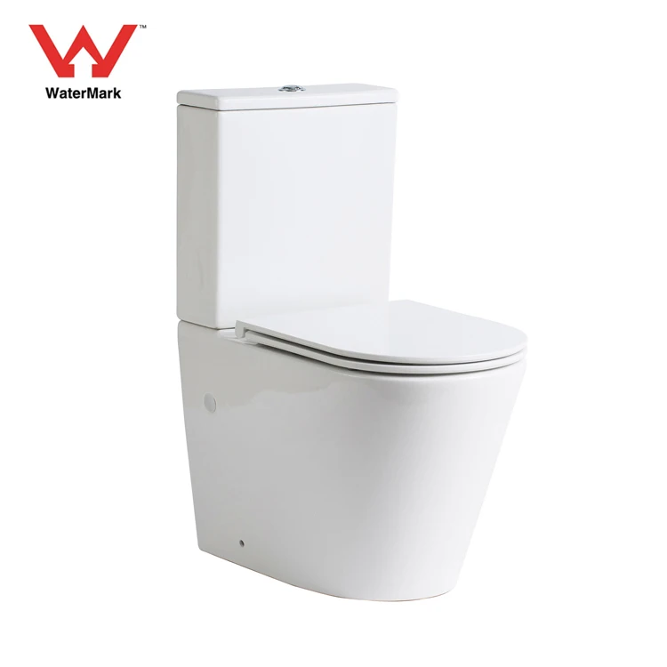 Rimless australian bathroom back to wall p-trap ceramic two-piece toilet bowl with watermark certificate