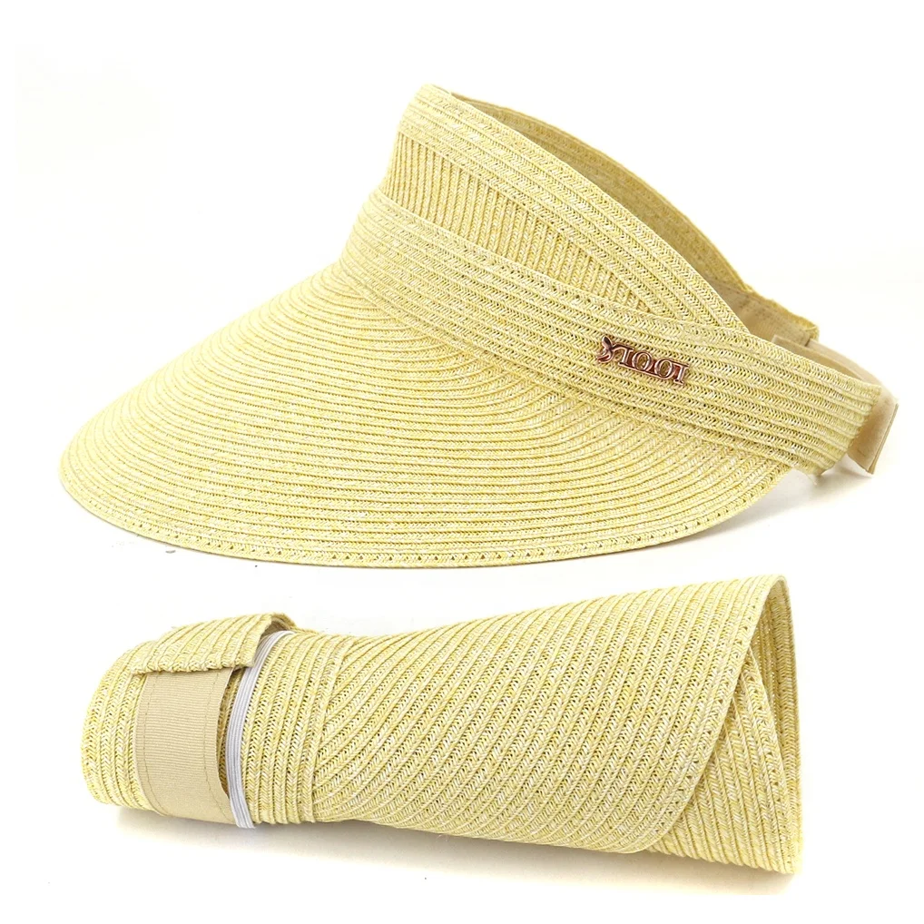 wholesale high quality foldable plain dyed foldable sport straw hats visor strawl hat