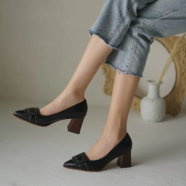 
2020 sharp toe square heel loafer women shoes low heel pumps flat low heel shoes women loafer shoes 